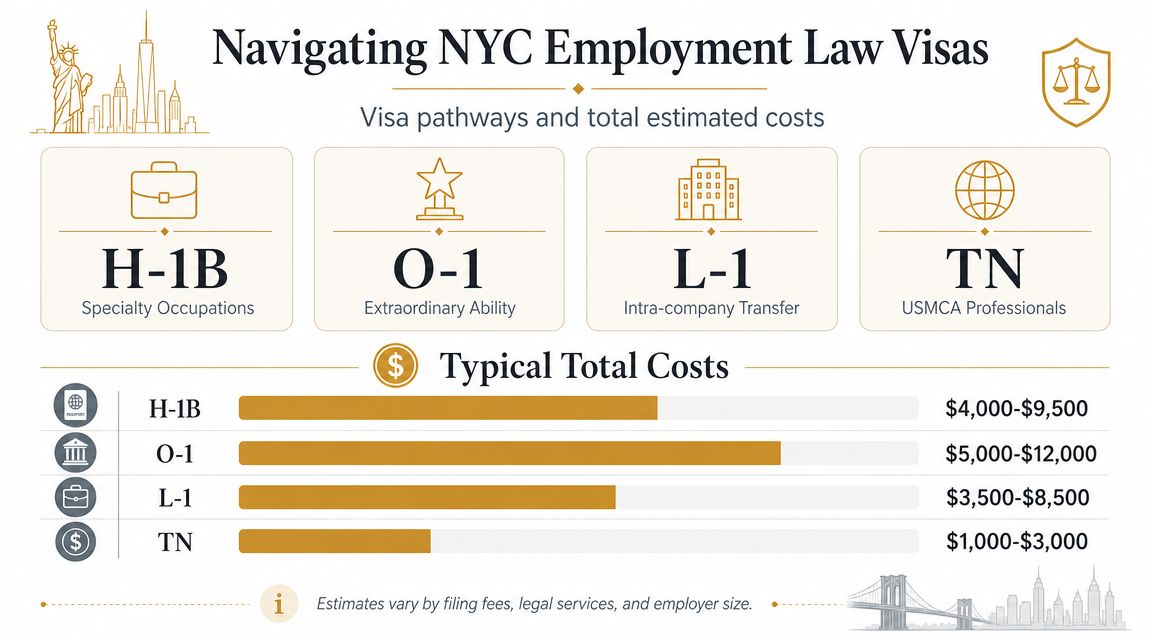 Rota Nanny New York: Expert Guide for UHNW Families | Superstar Nannies A chart detailing the typical costs for various US employment visa pathways in New York City.