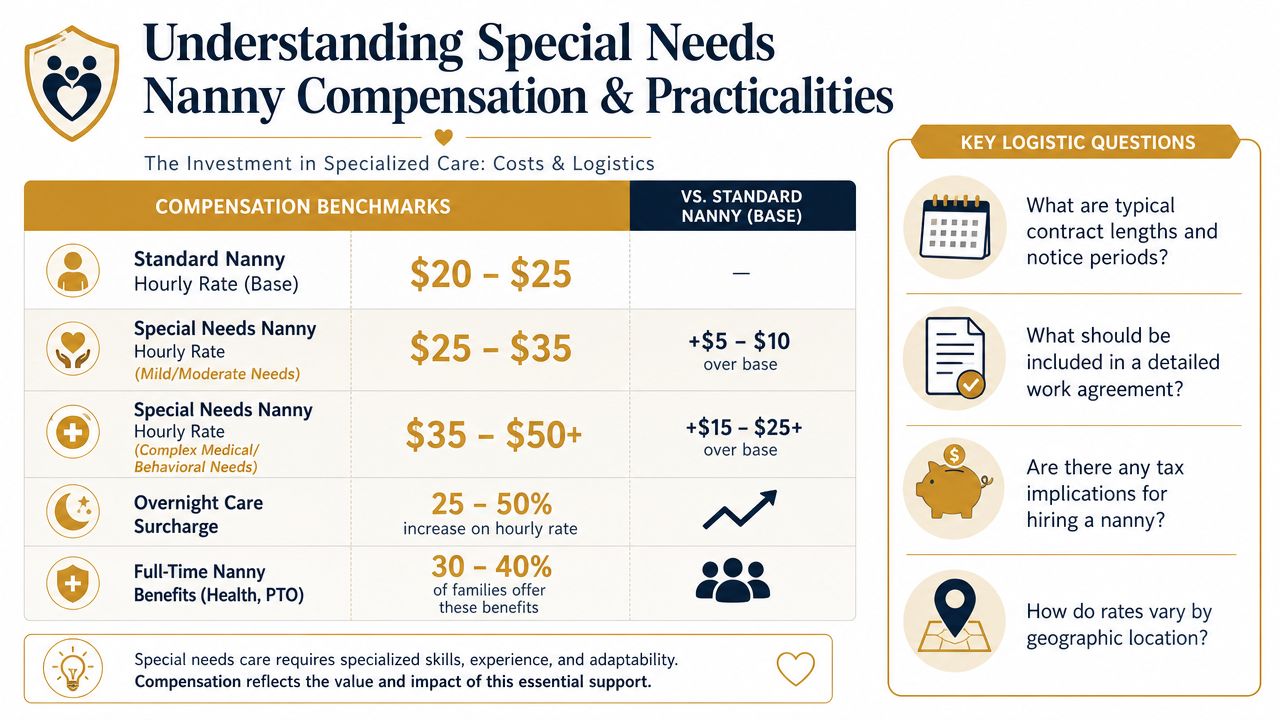 A chart detailing compensation benchmarks for special needs nannies compared to standard nanny rates.