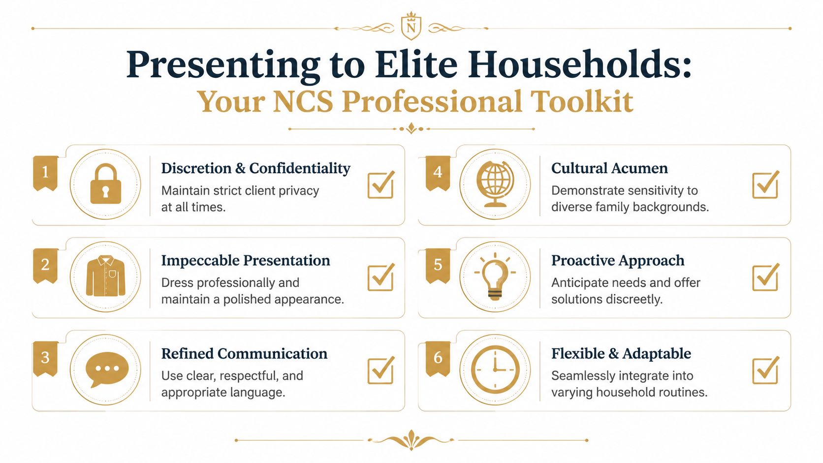 Newborn Care Specialist Training Your Elite Career Path | Superstar Nannies A professional infographic outlining six essential skills for a newborn care specialist working in elite households.