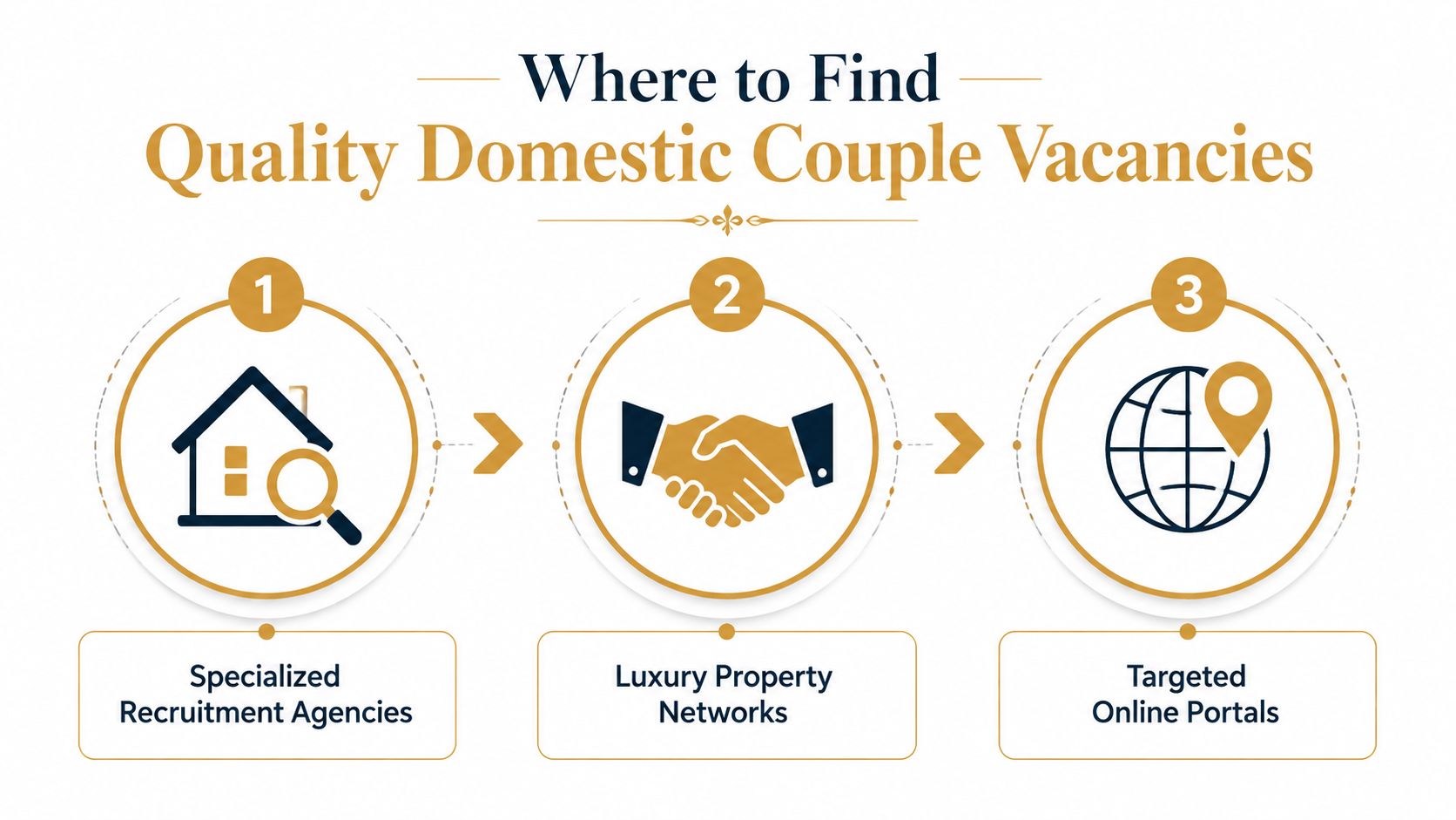 Couples Jobs in Scotland: A Complete Guide to Domestic Roles | Superstar Nannies An infographic showing three effective ways to find quality domestic couple job vacancies for employment.