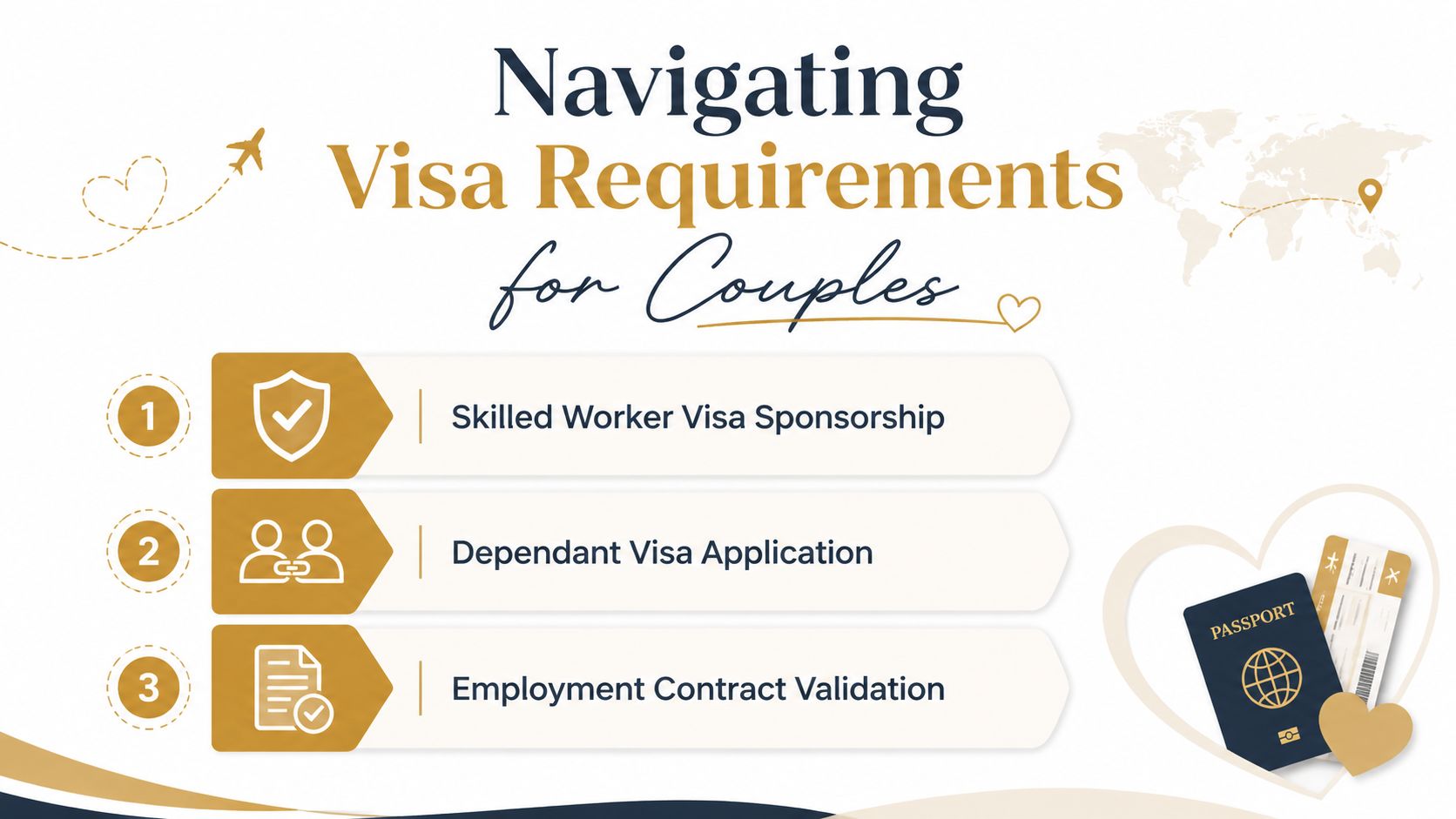 Couples Jobs in Scotland: A Complete Guide to Domestic Roles | Superstar Nannies A graphic showing three key steps for couples navigating visa requirements for UK employment sponsorship.